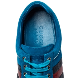 Pre Owned Gucci Blue Suede Web Detail Low Top Sneakers Size 41.5