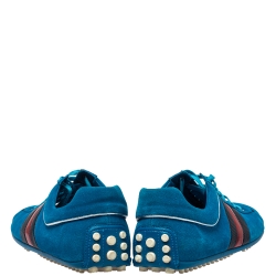 Pre Owned Gucci Blue Suede Web Detail Low Top Sneakers Size 41.5
