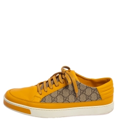مملوكة مسبقًا Gucci Yellow/Beige GG Canvas and Leather Low Top Sneakers Size 44
