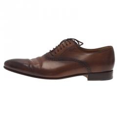 Pre Owned Gucci Brown Leather Lace Up Oxfords Size 42.5