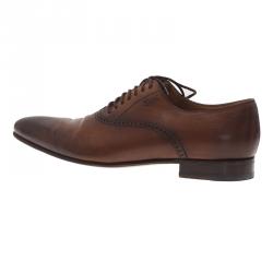 Pre Owned Gucci Brown Leather Lace Up Oxfords Size 42.5