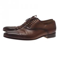 Pre Owned Gucci Brown Leather Lace Up Oxfords Size 42.5