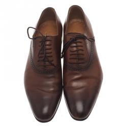 Pre Owned Gucci Brown Leather Lace Up Oxfords Size 42.5