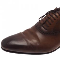 Pre Owned Gucci Brown Leather Lace Up Oxfords Size 42.5