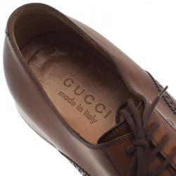 Pre Owned Gucci Brown Leather Lace Up Oxfords Size 42.5