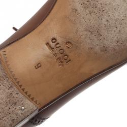 Pre Owned Gucci Brown Leather Lace Up Oxfords Size 42.5