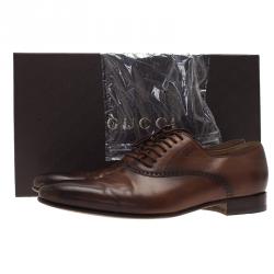 Pre Owned Gucci Brown Leather Lace Up Oxfords Size 42.5