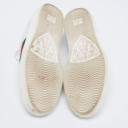 Pre Owned Gucci White Leather And Crocodile Ace Web Low Sneakers Size 41.5