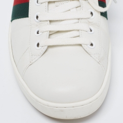 Pre Owned Gucci White Leather And Crocodile Ace Web Low Sneakers Size 41.5