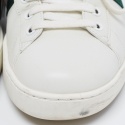 Pre Owned Gucci White Leather And Crocodile Ace Web Low Sneakers Size 41.5