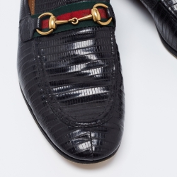 Pre Owned Gucci Black  Lizard Embossed  Horsebit Loafers Size 44