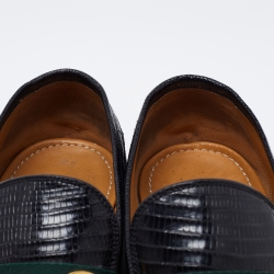 Pre Owned Gucci Black  Lizard Embossed  Horsebit Loafers Size 44