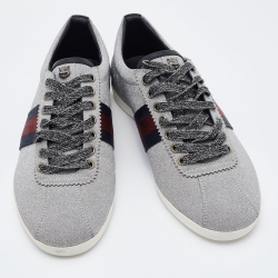 Gucci Silver Glitter Bambi Web Detail Studded Low Top Sneakers Size 41