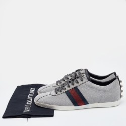 Gucci Silver Glitter Bambi Web Detail Studded Low Top Sneakers Size 41