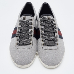 Gucci Silver Glitter Bambi Web Detail Studded Low Top Sneakers Size 41