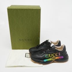 مملوكة مسبقًا Gucci Black Leather Rhyton Sneakers Size 40.5