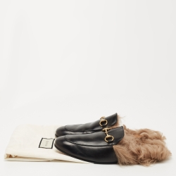 Pre Owned Gucci Black Leather and Fur Princetown Mules Size 44 