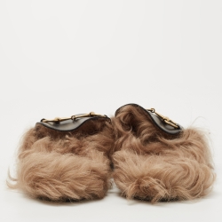 Pre Owned Gucci Black Leather and Fur Princetown Mules Size 44 
