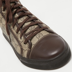 Pre Owned Gucci Brown/Grey GG Supreme Canvas and Leather Cap Toe High Top Sneakers Size 40.5