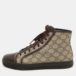 Verklaring Schat dier Gucci Brown/Grey GG Supreme Canvas and Leather Cap Toe High Top Sneakers  Size 40.5 Gucci | TLC