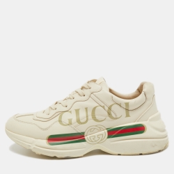 Gucci Cream Leather Rhyton Lace Up Sneakers Size 43 