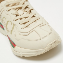 Gucci Cream Leather Rhyton Lace Up Sneakers Size 43 