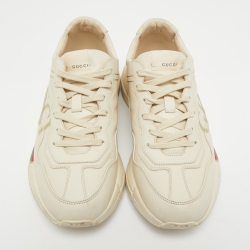 Gucci Cream Leather Rhyton Lace Up Sneakers Size 43 