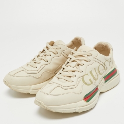 Gucci Cream Leather Rhyton Lace Up Sneakers Size 43 