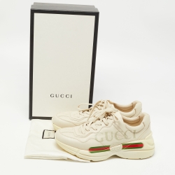 Gucci Cream Leather Rhyton Lace Up Sneakers Size 42