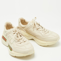 Gucci Cream Leather Rhyton Lace Up Sneakers Size 42