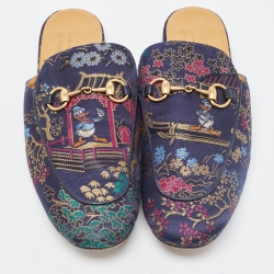 Gucci Multicolor Brocade Fabric Princetown Mules Size 42.5