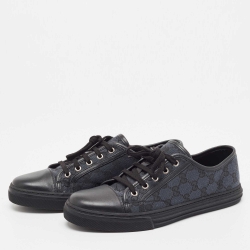 Gucci Blue/Black GG Canvas And Leather Cap Toe Low Top Sneakers Size 41.5