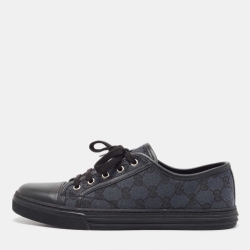 Gucci Blue/Black GG Canvas And Leather Cap Toe Low Top Sneakers Size 41.5