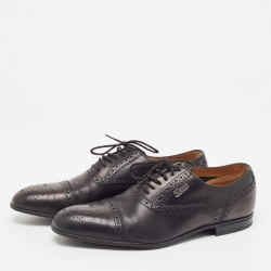 Gucci Black Brogue Leather Lace Up Oxfords Size 40.5