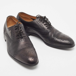 Gucci Black Brogue Leather Lace Up Oxfords Size 40.5