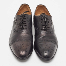 Gucci Black Brogue Leather Lace Up Oxfords Size 40.5