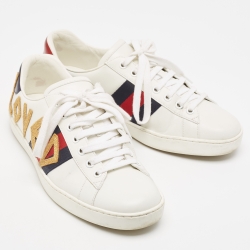 Gucci White Leather Loved Embroidered Ace Sneakers Size 40