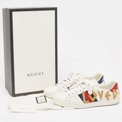 Gucci White Leather Loved Embroidered Ace Sneakers Size 40