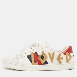 Gucci White Leather Loved Embroidered Ace Sneakers Size 40