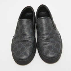 Pre Owned Gucci Black GG Coated Canvas and Leather Slip On Sneakers Size 41.5