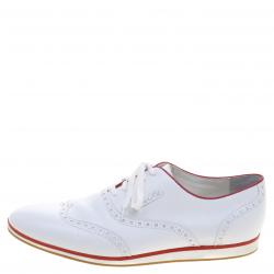 Gucci White Brogue Leather Lace Up Sneakers Size 41.5
