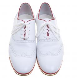 Gucci White Brogue Leather Lace Up Sneakers Size 41.5