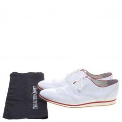 Gucci White Brogue Leather Lace Up Sneakers Size 41.5
