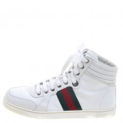 Gucci White Leather Web Detail High Top Sneakers Size 40