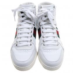 Gucci White Leather Web Detail High Top Sneakers Size 40