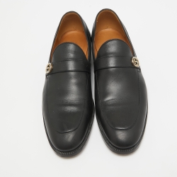 مملوكة مسبقًا Gucci Black Leather Interlocking G Loafers Size 41