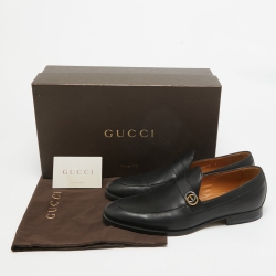 مملوكة مسبقًا Gucci Black Leather Interlocking G Loafers Size 41