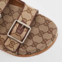 Pre Owned Gucci Beige GG Canvas Double Strap Slide Sandals Size 41