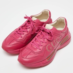 مملوكة مسبقًا Gucci Pink Leather Rhyton Low Top Sneakers Size 44