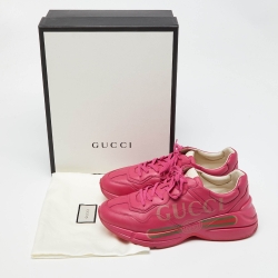 مملوكة مسبقًا Gucci Pink Leather Rhyton Low Top Sneakers Size 44